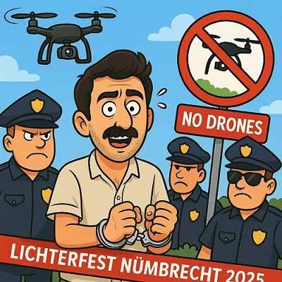 Comicbild zum Thema Drohnenverbot auf einem Fest